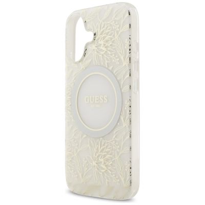 6. Guess IML Flowers Electro Pearl Strap MagSafe Hülle für iPhone 17 - weiß