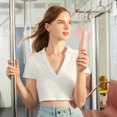 3. Jisulife Handventilator Life8 Plus, tragbarer USB-Ventilator mit Powerbank-Funktion 4500 mAh und Taschenlampe – Pink