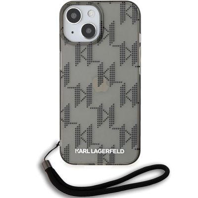 2. Karl Lagerfeld IML Mono KL Pattern & Cord Hülle für iPhone 15 / 14 / 13 – Schwarz