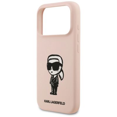 6. Karl Lagerfeld Silikonhülle mit Karl-Skizze und Logo (MagSafe) für iPhone 17 Pro Max – Pink