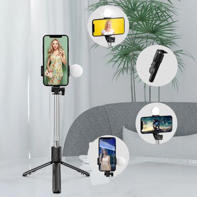 16. Selfie-Stick WR1YXS Teleskopstativ 0,71 m mit runder Lampe – Schwarz