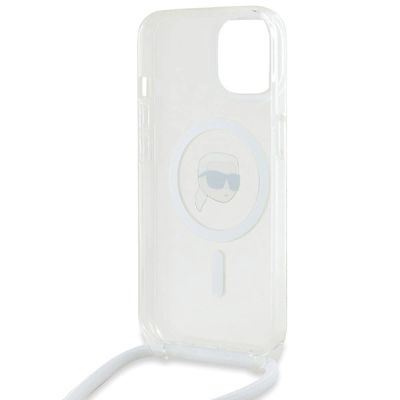 6. Karl Lagerfeld Crossbody IML Karl Head MagSafe Hülle für iPhone 15 / 14 / 13 – transparent