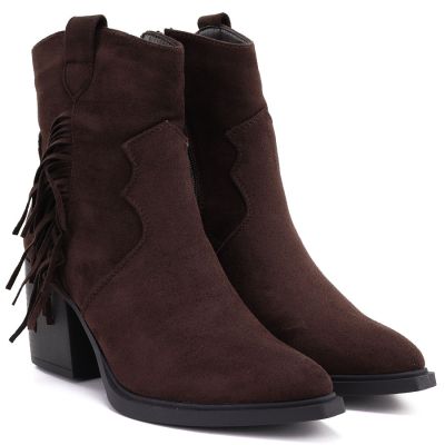 4. Gefütterte Damen-Cowboystiefel mit Fransen, Schokoladenbraun, M.Daszyński MR2520-1