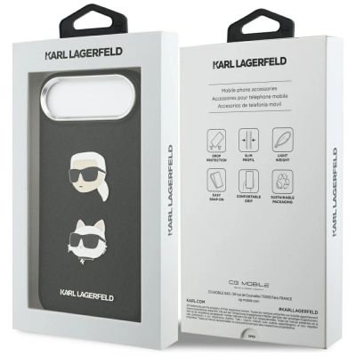 8. Karl Lagerfeld FW iPhone Air Hülle mit genarbten Karl & Choupette Köpfen, Pins und Logo - Schwarz