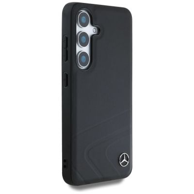 4. Mercedes Leder Horizontale Prägung Kurven MagSafe Hülle für Samsung Galaxy S25 - Schwarz