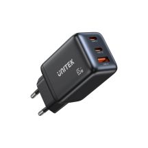 UNITEK GAN Wandladegerät 2x USB-C USB-A, PD 3.0, 65W, Schwarz