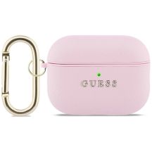 Guess AirPods Pro 3 Hülle mit klassischem Logo und natürlicher Maserung – Pink