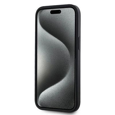 5. DKNY Leder-MagSafe-Hülle mit kariertem Monomuster für iPhone 15 Plus / 14 Plus – Schwarz