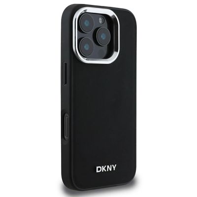4. DKNY Plain Silver Logo MagSafe Hülle für iPhone 16 Pro – Schwarz