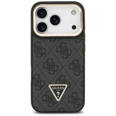 3. Guess 4G PU Dreieck-Logo & Standkamera Magsafe Hülle für iPhone 17 Pro - Schwarz