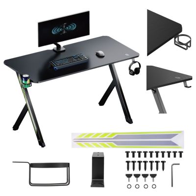 NanoRS Gaming-Schreibtisch, Schwarz, mit Kopfhörer- und Getränkehalter, max. 75 kg, Maße 1200 x 600 x 750 mm, RS101