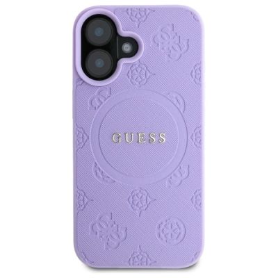 3. Guess Saffiano Peony Classic Logo MagSafe Hülle für iPhone 16 – Lila