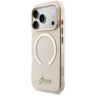 2. Guess IML Script Metal MagSafe Hülle für iPhone 17 Pro – Pink
