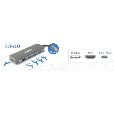3. 5-in-1-USB-C-Hub mit HDMI/1x HDMI, 3x USB 3.0, 1x USB-C-Anschluss