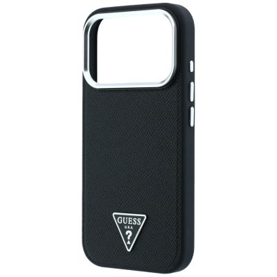 6. Guess MagSafe-Hülle mit genarbtem Dreieckslogo für iPhone 17 Pro / 18 Pro – Schwarz