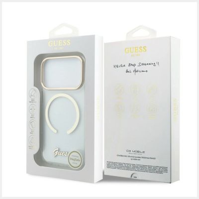 8. Guess IML Script Metal MagSafe Hülle für iPhone 18 Pro Max / 17 Pro Max – transparent