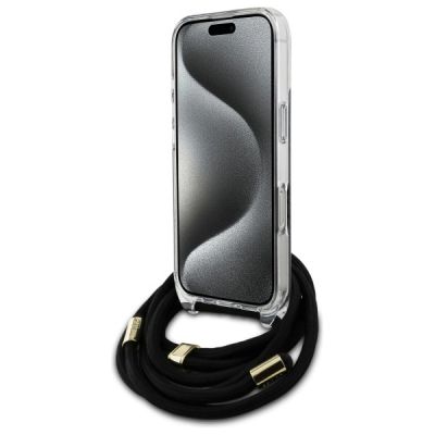 4. Guess Crossbody Cord 4G Print Hülle für iPhone 16 Pro Max – Schwarz