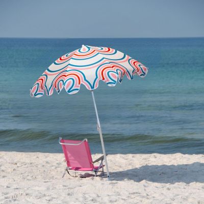 5. Strand- und Gartenschirm 160 cm, blau-rosa gestreift