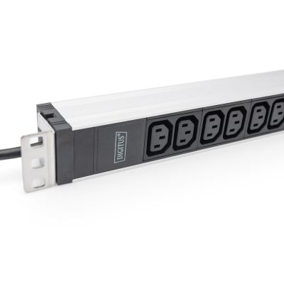 12. 19"-Rack-Steckdosenleiste (PDU), 12 x C13-Steckdosen (16 A/230 V), 2,0 m, 1 x Unischuko-Stecker (16 A), Aluminium