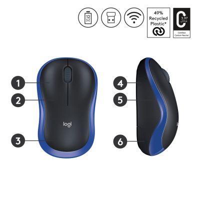 6. Logitech M185 Kabellose Maus 910-002236 (Optisch; 1000 DPI; Blau)