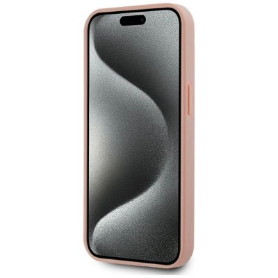 5. Karl Lagerfeld Leder-Monogramm-Metalllogo MagSafe iPhone 15 Hülle - Rosa