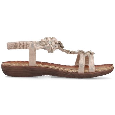 2. Goldfarbene Damen-Sandalen mit Blumenmuster, Rieker V7573-90