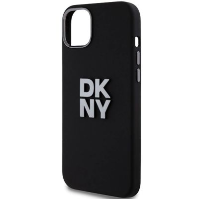 6. DKNY Liquid Silicone Metal Logo Hülle für iPhone 15 Plus / 14 Plus – Schwarz