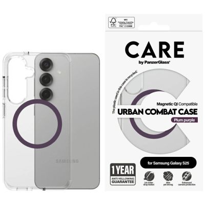 CARE by PanzerGlass Flagship Urban Combat Purple QI-Hülle für Samsung Galaxy S25 – transparent