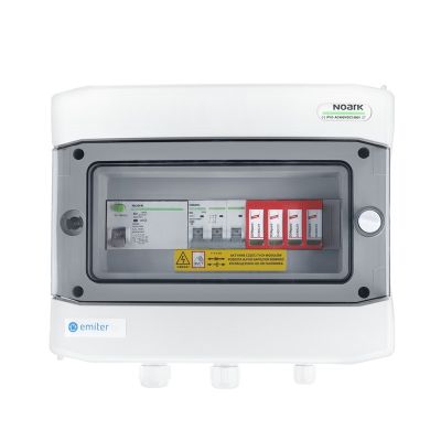 Hermetische IP65 EMITER-Wechselstromanschlussverteileranlage mit Dehn-Überspannungsableiter Typ 2, 25 A, 3-polig, FI-Schutzschalter Typ A 40 A/300 mA