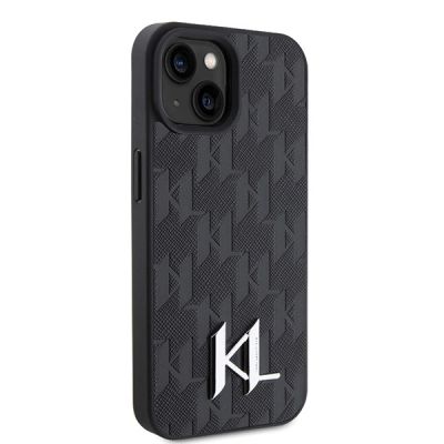 4. Karl Lagerfeld KLHCP15SPKLPKLK iPhone 15 / 14 / 13 6,1" schwarz/schwarzes Hardcase Ledermonogramm Hot Stamp Metal Logo