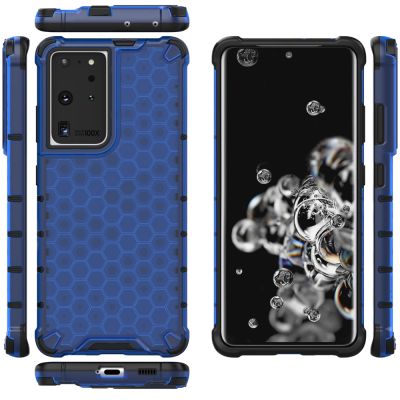 12. Gepanzerte Hülle mit Wabenstruktur und Gelrahmen für Samsung Galaxy S22 Ultra blau