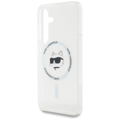6. Karl Lagerfeld Button Choupette Head bedrucktes Logo MagSafe Samsung Galaxy S25 Hülle weiß