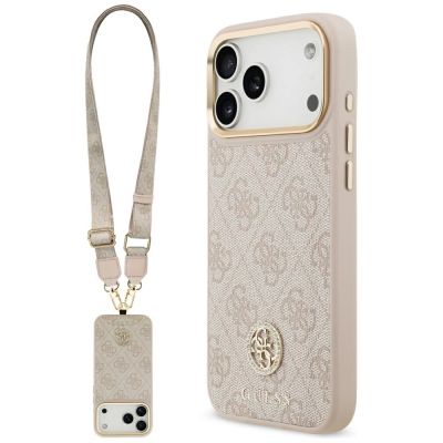 Guess 4G Strass Logo & Big Strap Metal Buttons MagSafe Case für iPhone 17 Pro Max - Pink