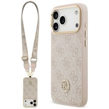Guess 4G Strass Logo & Big Strap Metal Buttons MagSafe Case für iPhone 17 Pro Max - Pink