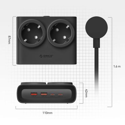 5. Orico PDC25 25W 6-in-1 Steckdosenleiste (2x AC + 2x USB-A + 2x USB-C) – Schwarz