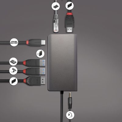 4. Lindy 43323 Dockingstation, kabelgebunden, USB 3.2 Gen 1 (3.1 Gen 1), Typ-C, Schwarz, Grau