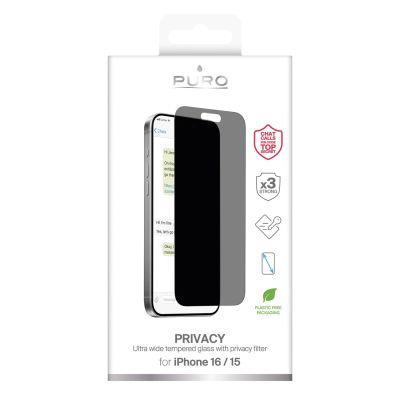 8. Puro Privacy gehärtetes Glas für iPhone 16 / iPhone 15