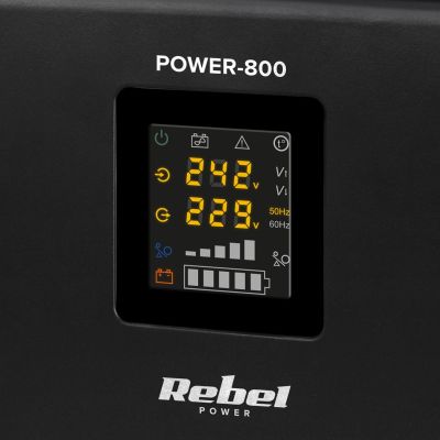 4. Rebel POWER-800 Wandmontiertes Notstromaggregat – Sinus-Wechselrichter mit Ladefunktion, 12 V/230 V, 800 VA/500 W
