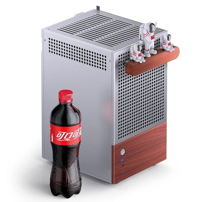 17. Jonsbo T6 Mini-Tower-PC-Gehäuse, Mini-ITX, gehärtetes Glas, Holz – Silber