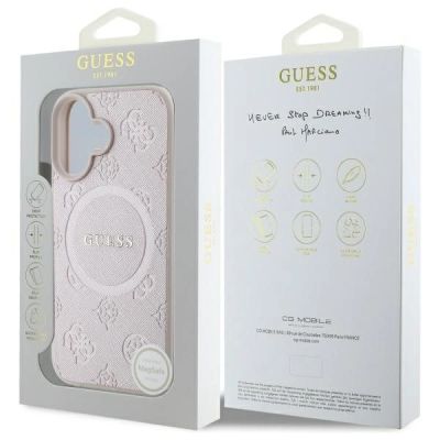 8. Guess Saffiano Peony Classic Logo MagSafe-Hülle für iPhone 16 – Rosa