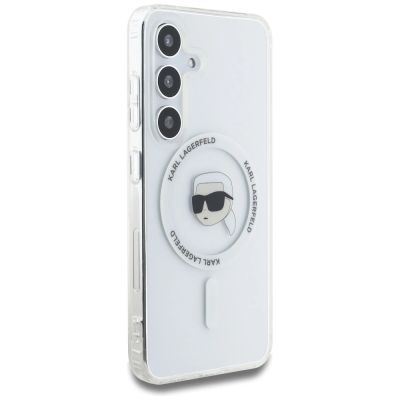 4. Karl Lagerfeld Button Karl Head Printed Logo MagSafe Samsung Galaxy S25 Hülle Weiß