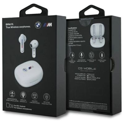 6. BMW Bluetooth-Kopfhörer BMBEMIATP20LOH TWS + Dockingstation weiß/weiß mit aufgedruckten Logos
