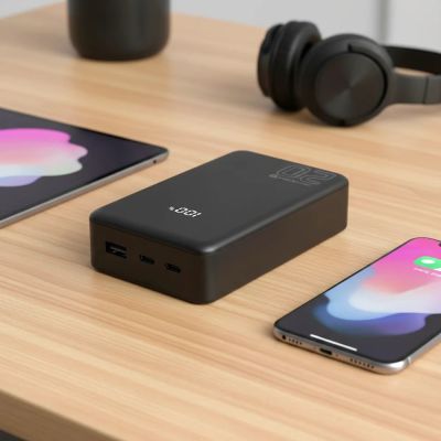 6. EVERACTIVE Powerbank 20.000 mAh, 1x USB, 2x USB-C, 20 W, QC4+, LCD, Schwarz EB-22QB