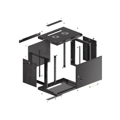 8. LANBERG Wandregalschrank 19" 9HE 600x450 Metalltür Schwarz (Bausatz) WF01-6409-00B