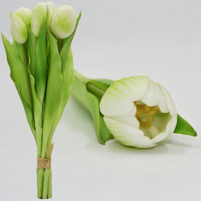 22. Strauß aus 7 weißen Tulpen, 31 cm, naturgetreue Frühlingsdekoration