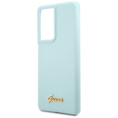 4. Guess, GUHCS21LLSLMGLB S21 Ultra G998 blau/blaues Hardcase Silikon-Schriftzug-Metall-Logo