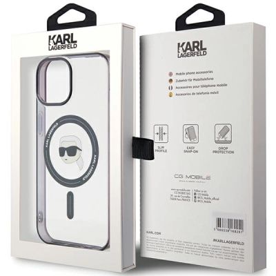 8. Karl Lagerfeld KLHMP15SHKHNOTK iPhone 15 6,1" transparentes Hardcase IML Karl`s Head MagSafe
