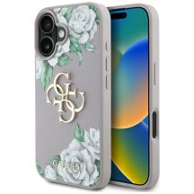Guess Grained Roses Big 4G Logo iPhone 16 Hülle - Lila
