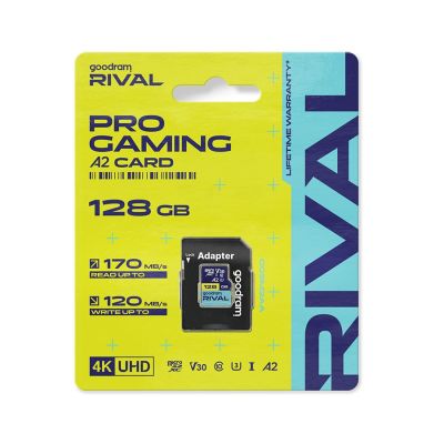 7. GOODRAM microSDXC 128GB V30 A2 UHS I U3 RIVAL + Adapter