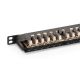 19. Hochdichtes Patchpanel 19 Zoll, 24x RJ45, LSA-Level, Cat. 6, geschirmt, 0,5 HE, schwarz, Kabelführung